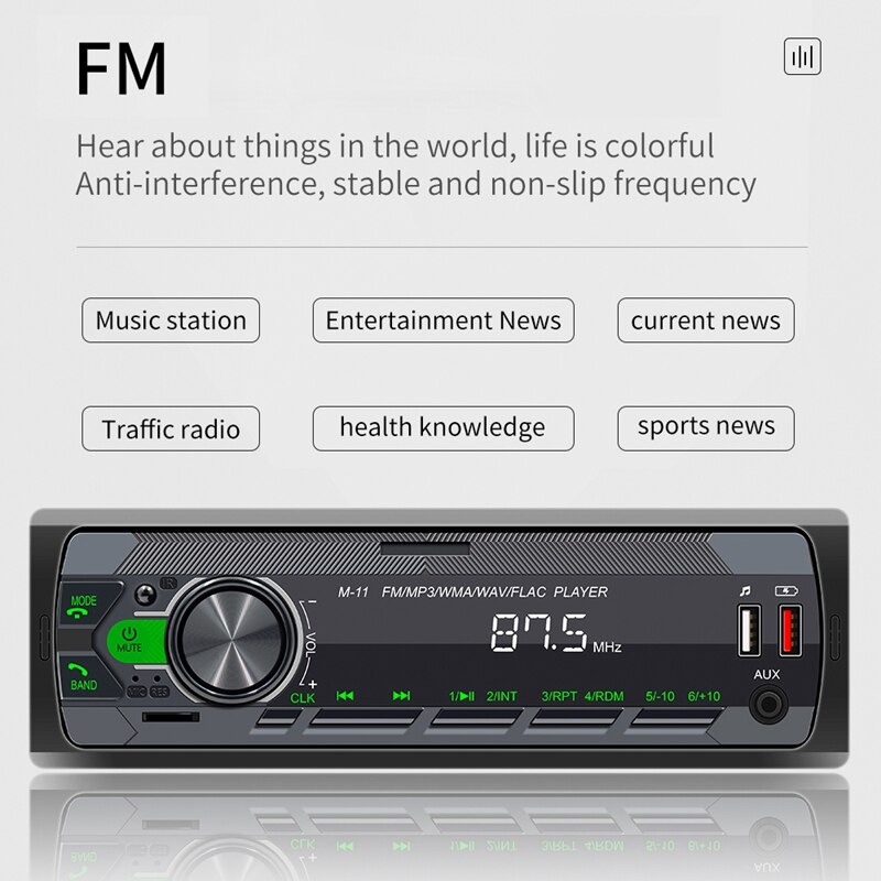 1 DIN Car Stereo Bluetooth Car Music Player AUX In Dash Head Unit FM Radio Digital Media Receiver Auto Interior ISO