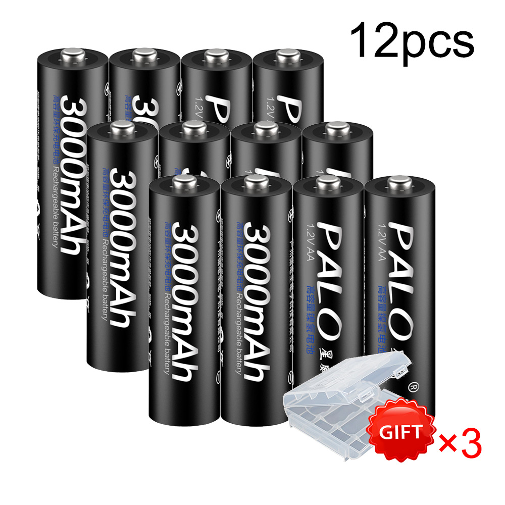 PALO 1.2v AA battery 3000 mAh AA Rechargeable Battery NI-MH AA batteries for Clocks, computers, toys,Mouse batteries: 12pcs AA battery