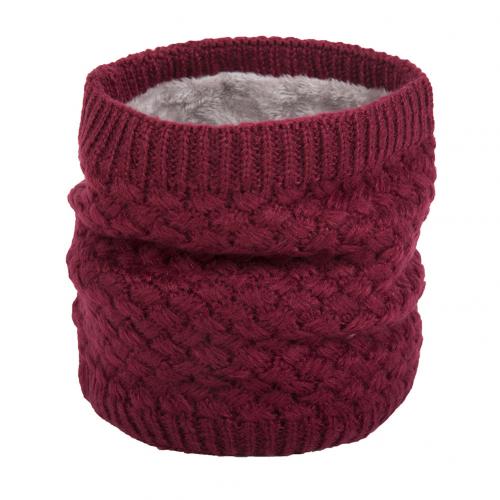 Winter Women Men Solid Color Thickened Fleece Knitted Neckerchief Warm Scarf Warmer Scarf Cotton Shawl Warm Necklaces Scarves: Wine red