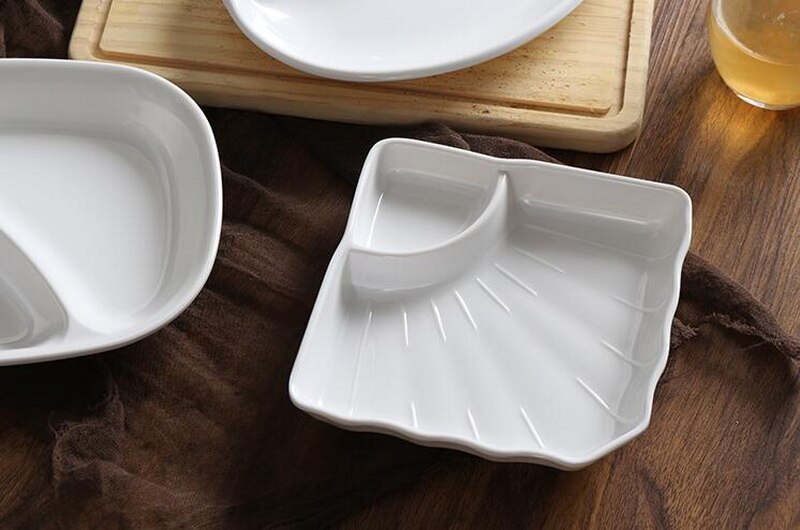 Hvid imiteret porcelænsservice tallerken dobbelt pommes frites tallerken usædvanlig tallerken snackbakke