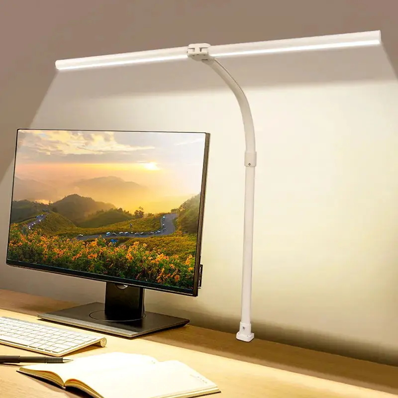 LAOPAO Dubbele kop LED-bureaulamp EU/US Architect Bureaulampen Kantoor 24W Helderste 5 kleurmodi en 5 dimbare oogbeschermingslamp