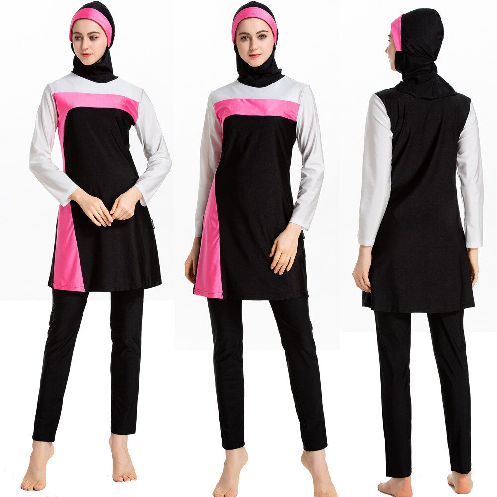 Abbigliamento spiaggia per Musulmani Maglia A Manica Lunga Della Copertura Completa di Modo Burkini Hijab Islamico Costume Da Bagno Vestiti di Nuoto Insieme Del Vestito Femminile Più Il Formato