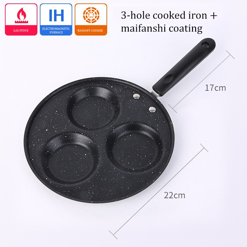 GEEKHOM Frying Pan Cast Iron Nonstick Pancake Pan Skillet Egg Pancake Steak Pan Cooking Egg Ham Pans Breakfast Maker Cookware: 3holes