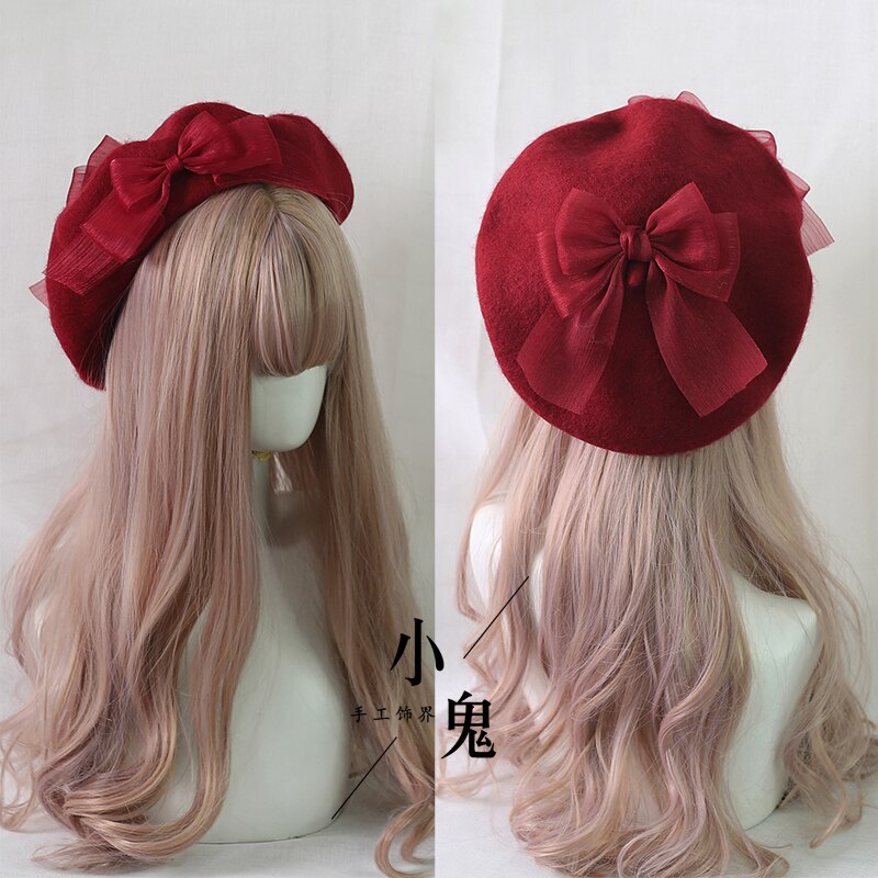 Muticolors Lolita berety mieszanka wełny kapelusz kobiety kokardka dziewczęca styl marynarski elegancki, szykowny czapka studencka