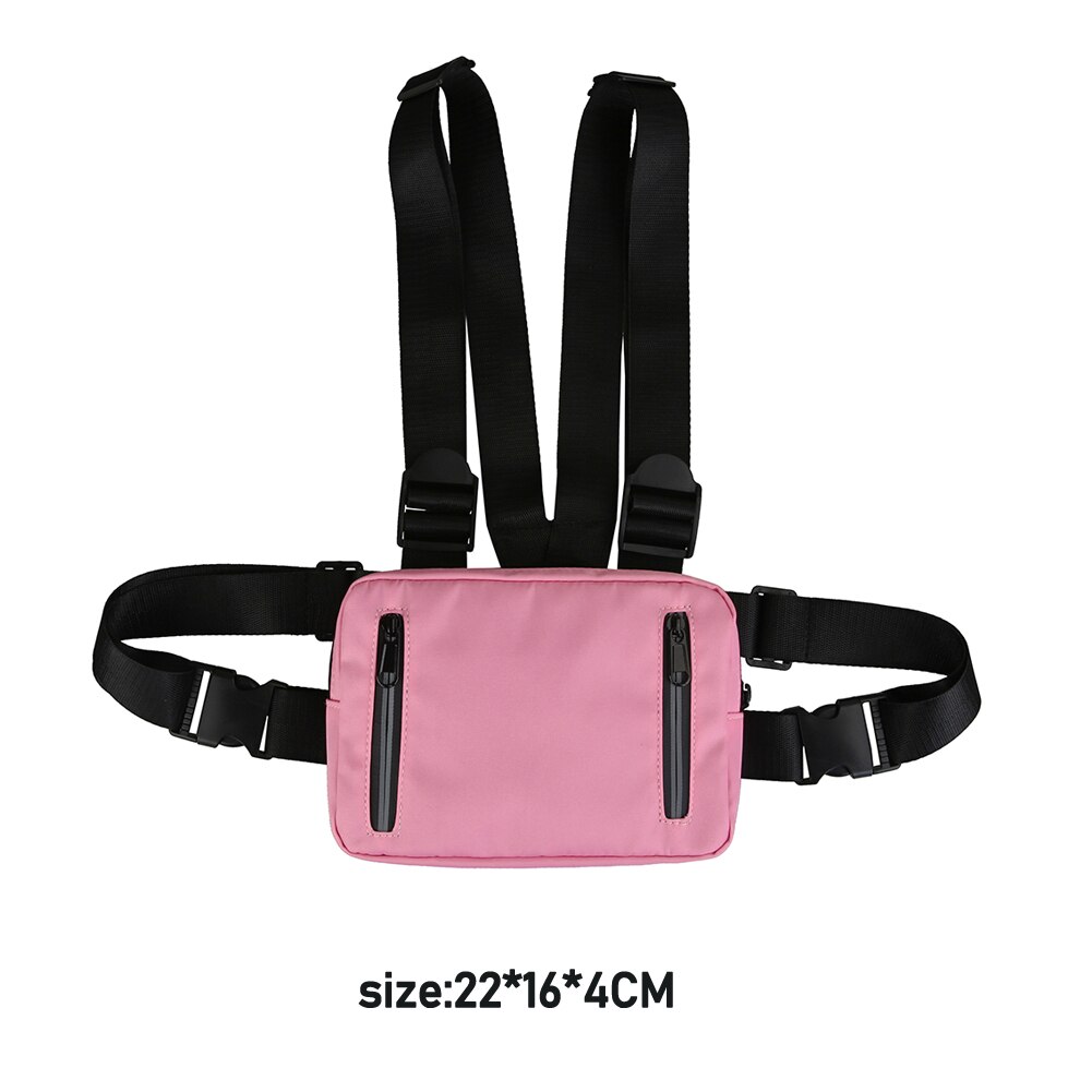 Negro Bolsa de pecho Streetwear chaleco Casual Unisex bolsas de paquete con cintura de Nylon deporte al aire libre de la compra de viaje accesorios 22x16x4cm: Rosa