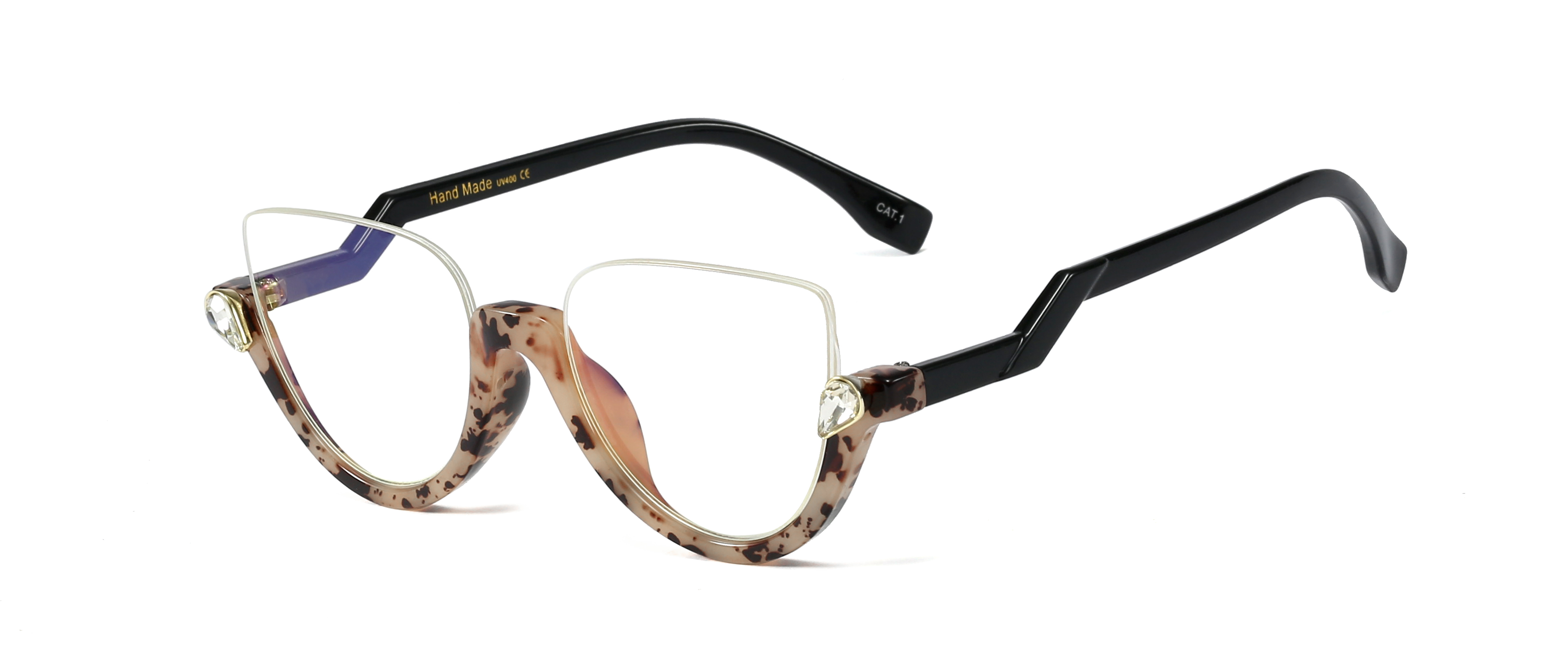 Trendy Glasses Frame Women Half Frame Black Anti Blue Light Eyeglass Frame Luxury Crystal Cleear Glasses Frames Okulary: Flower