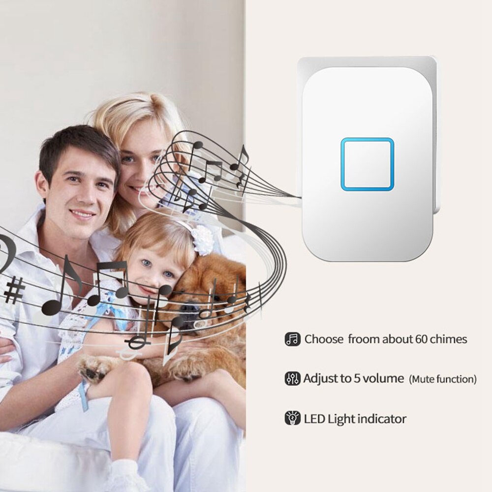 Smart Home Wireless Waterproof Doorbell 300M Remote 1 Button 1 2 Receiver US EU UK Plug Intelligent LED Light Door Bell 60 Chime
