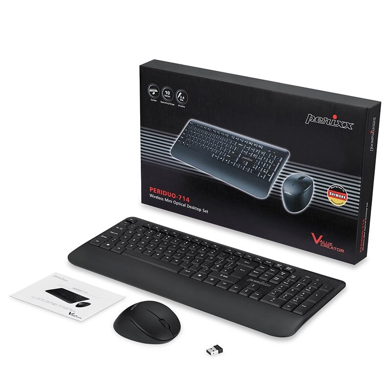 Perixx PERIDUO-714 Ergonomic Full Size 2.4Ghz Desktop,Notebook Wireless Keyboard and Mouse Set For Home and Office Use