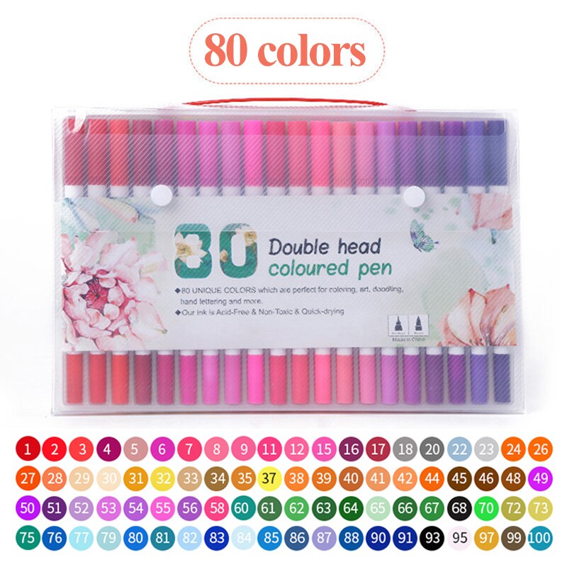 48/60/72/80/100/120 kolory profesjonalne podwójne głowy pędzle do akwareli Pen Art markery rysunek szkic Manga miękka szczotka Marker: White-rod-80colors