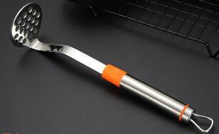 1PC 304 Stainless Steel Potato Pressure Mud Mashed Potato Pressed Masher For Sweet Fruit Family Hotel Restaurant Use OK 0949: Orange