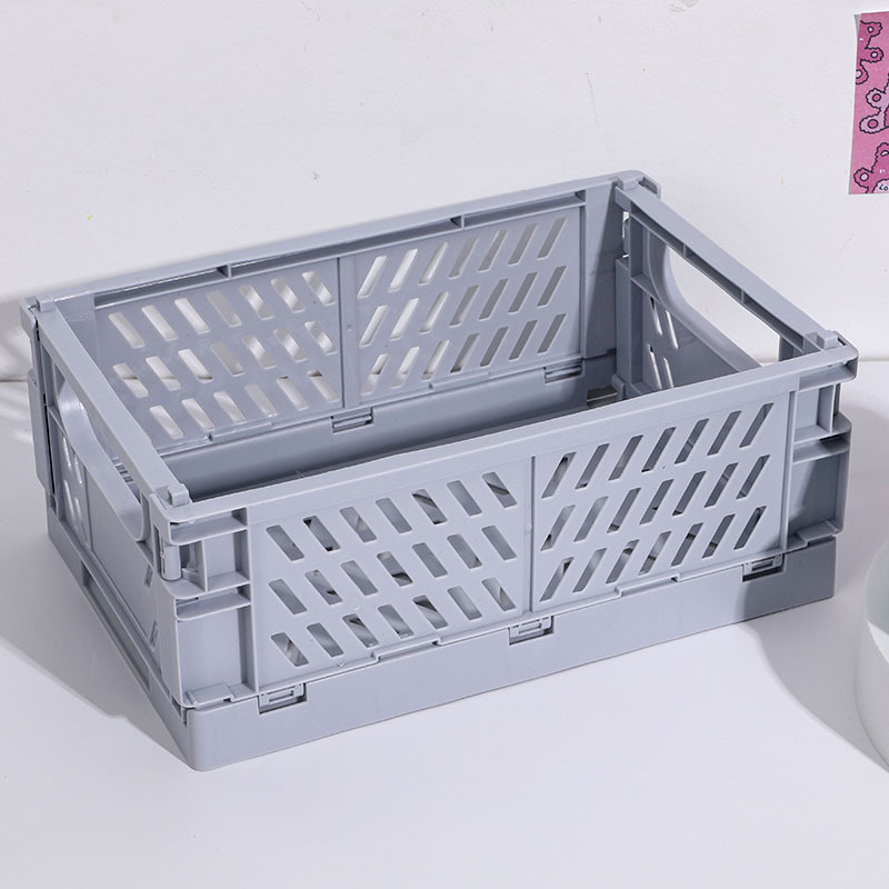 5 Color Organizing Storage Baskets Case Folding Student Desktop Basket Tape Stationery Plastic Foldable Container Storage Box: S / Blue