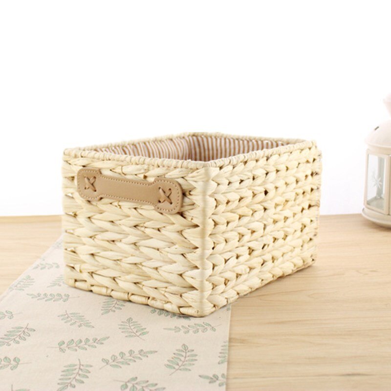 Cestas de almacenamiento tejidas hechas a mano para el hogar, caja de almacenamiento Rectangular, organizador de fruta, contenedor de comida, decoración: White 14x24x18