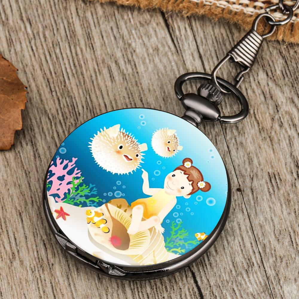 Daughter Pocket Watch Little Girl In The Underwater World Exquisite Dial Minimalist Pendant Pocket Watch Birthday Girls
