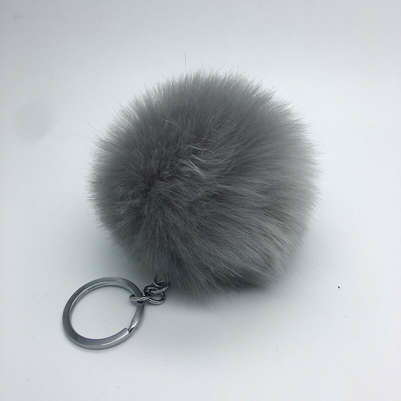 ISINYEE Leuke Slapen Babypop Sleutelhangers Voor Vrouwen Bag Speelgoed Sleutelhanger 8 cm Pluizige Pom pom Faux Bont Sleutelhanger Trinket Sieraden: grey pom