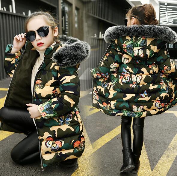 2020 crianças jaqueta de inverno com capuz casacos camuflagem grosso algodão acolchoado jaquetas meninas para baixo algodão parka casaco quente longo outerwear