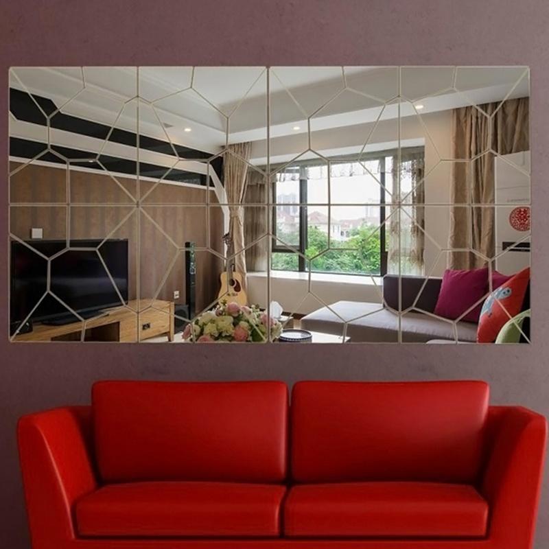 14 pièces acrylique géométrique Puzzle miroir autocollant mural bricolage Art mur décor autocollants salon miroir décoratif