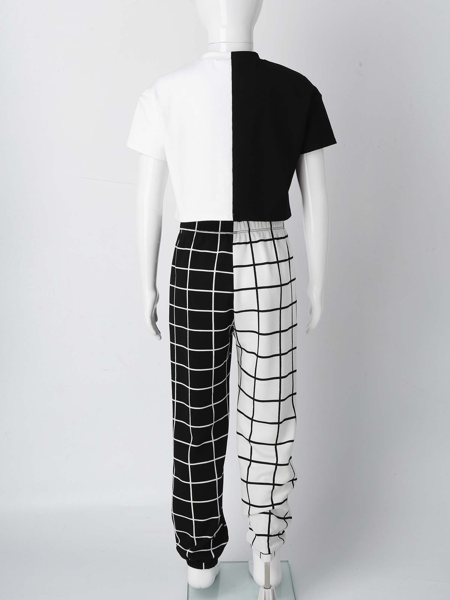 4-16Y Girls Sports Set Kids Girls Clothes Sets Butterfly Print Crop Tops + Plaid Pants Summer Teen Workout Dancewear