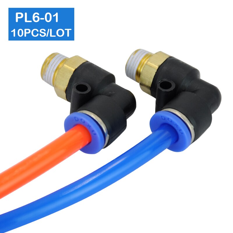 10Pcs of PL6-01, 6mm Push In One Touch Connector 1/8" Thread Pneumatic Quick Fittings