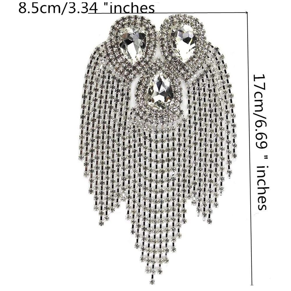 Crystal Motieven Fringe Tassel Steentjes Applique Voor Schouder Versierd Craft Kralen Diamond Water Patches Badge: 1pc silver