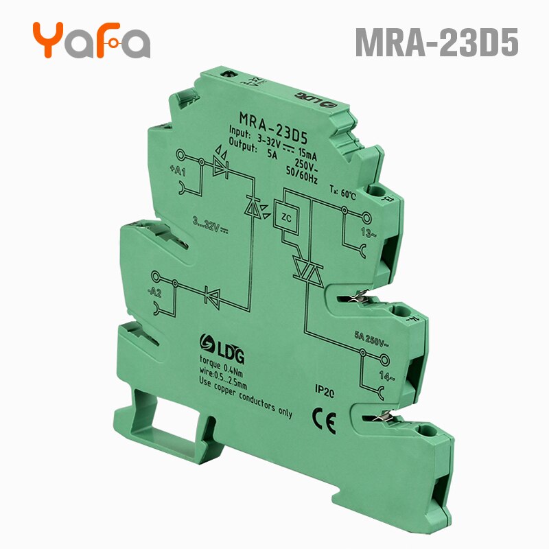 1 pcs MRA-23D5 DIN Rail AC solid state poort relais Input 5A: 3 V 5 V 12 V 24 V DC AC SSR Solid State Relais MRA-23D5