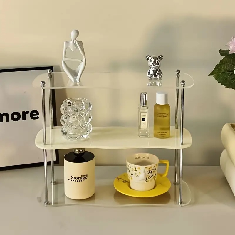 Rack de armazenamento de mesa acrílico de 3 camadas, suporte de exibição de copos de perfume e água, armazenamento de cosméticos, organizador de moldura de exibição de joias: Preto