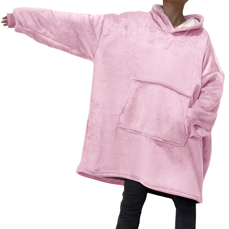 Sudaderas con capucha de lana de gran tamaño para hombre y mujer, manta de televisión con mangas y Bolsillo grande, Sudadera con capucha para exterior grueso de franela, Sudadera de felpa