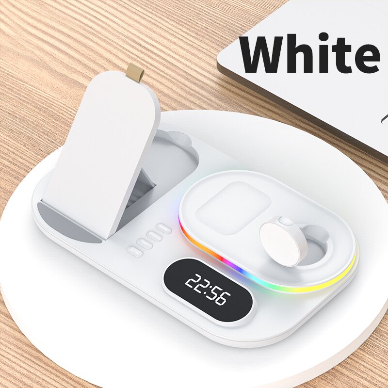 Cargador inalámbrico 4 en 1 de 30W para iPhone, estación de carga rápida para Apple Watch 7 6/Airpods Pro: Blanco