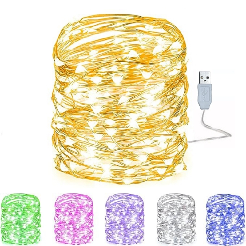 10/20M USB LED-lichtslingers Koper Zilver Draad Garland Licht Waterdicht Kerstverlichting Voor Kerst Bruiloft Decoratie