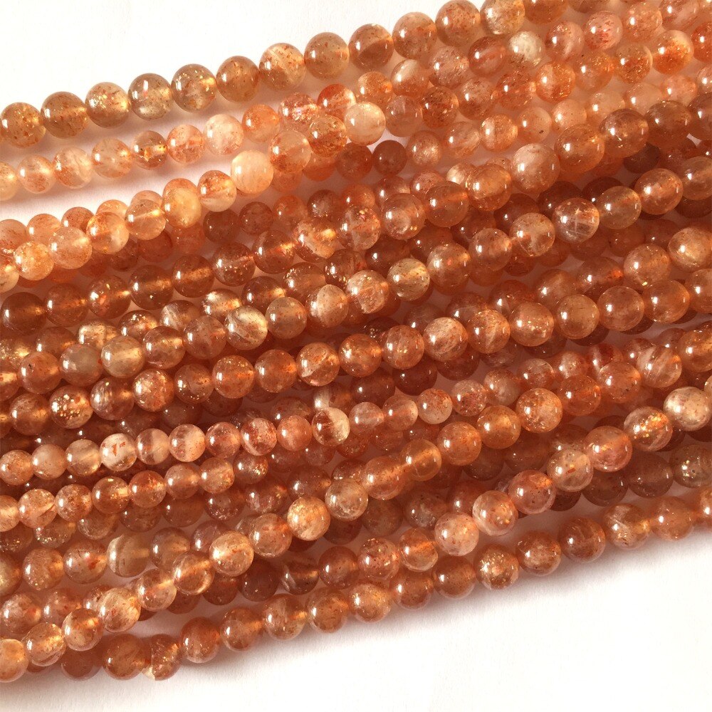 Real Genuine Natural Clear Orange Gold Sanidine Sunstone Round Loose DIY Necklace or Bracelets Beads 15" 05944