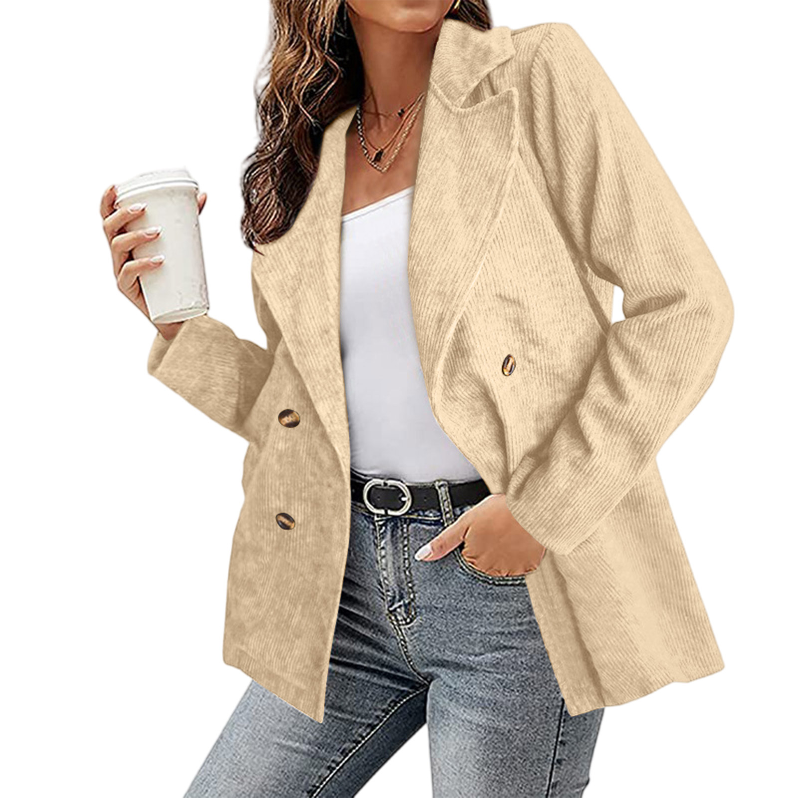 Office Lady Outwear for Women Long Sleeve Single Button Blazer Coats Solid Simple Corduroy Daily Clothes