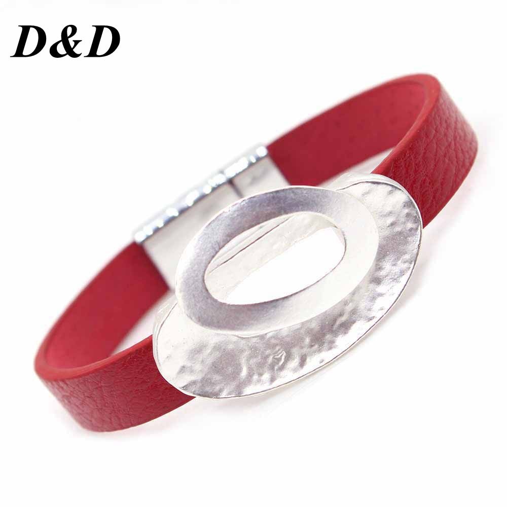 D & D Neo-Gotico Braccialetto di Cuoio di Fascino di Modo per Le Donne Femme Freddo Chiusura braccialetto Bracciali e Braccialetti Magnete metallo