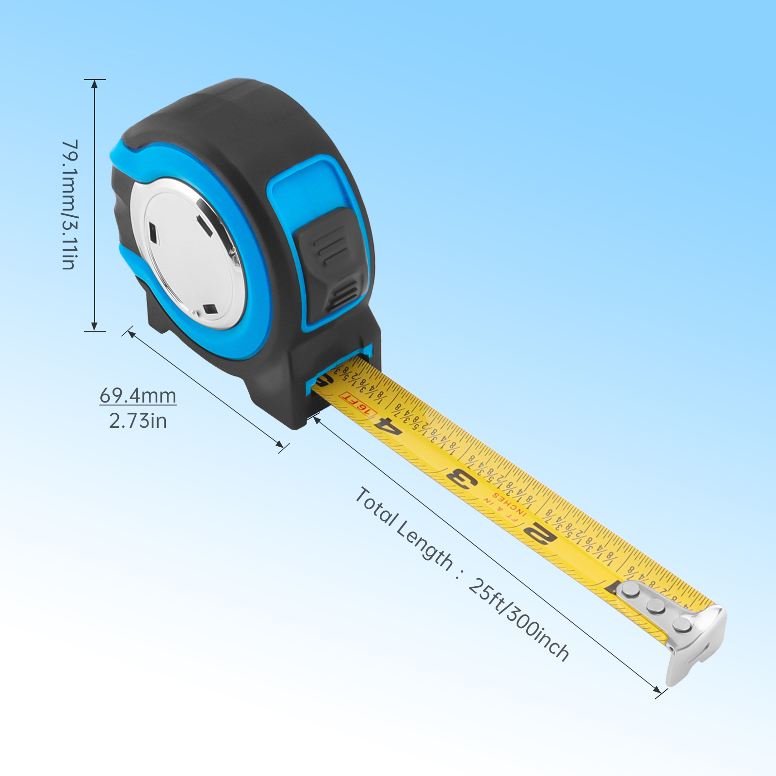 1/8 inch Retractable Tape Measure Fraction Markings Full Imperial Scale Self Locking Measuring Tape Ruler Precision: Dark Grey