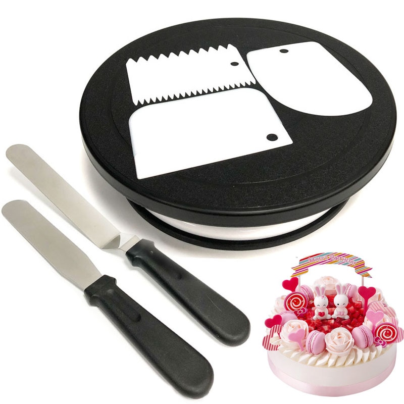 Gør-det-selv sort kage pladespiller bagning skridsikker rund mousse kage forsyninger dekorationsværktøj køkkenbord roterende kageholder