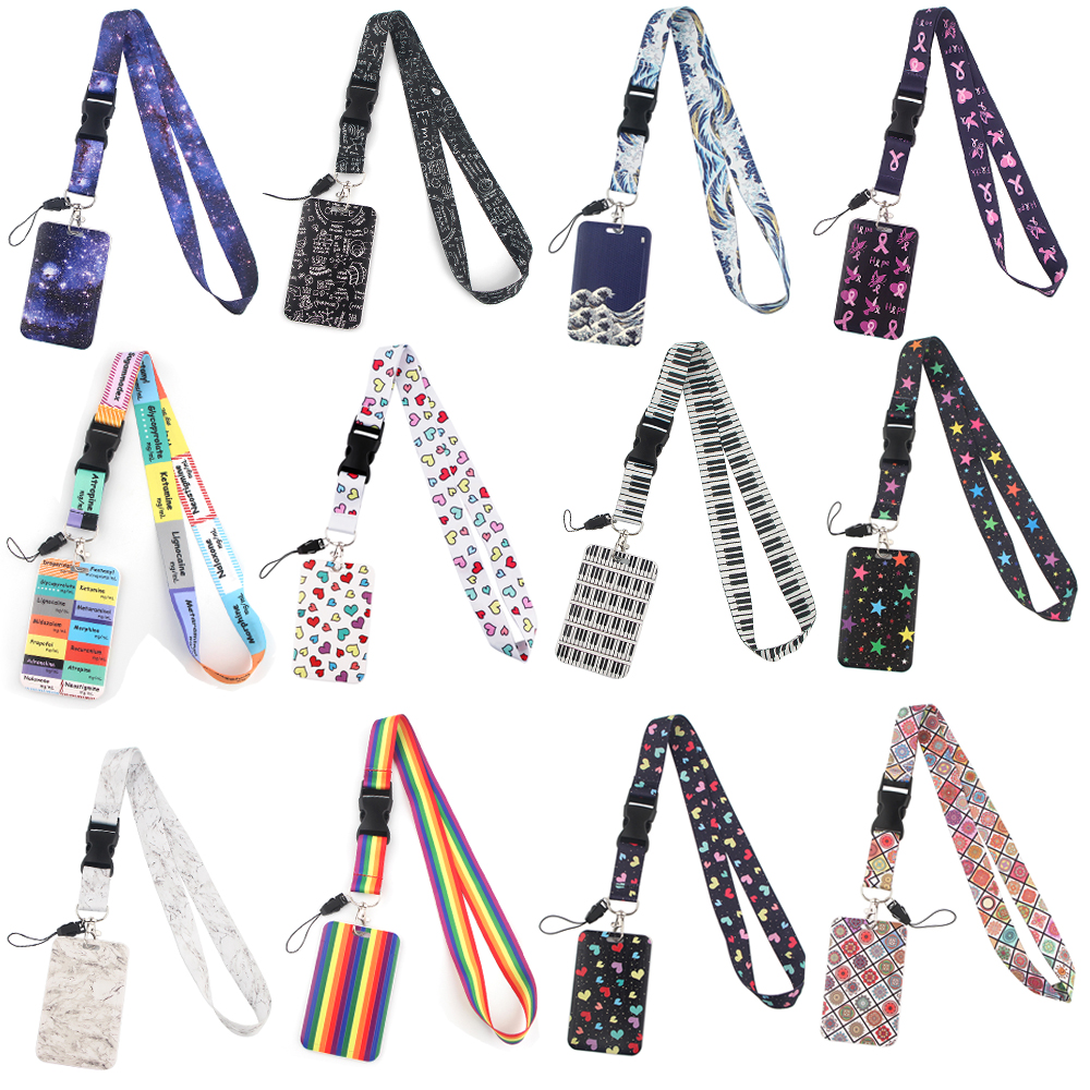 CB895 Starry Sky Rainbow Lanyard Detachable Multifunction Strap ID Card Key Ring Holder DIY Cell Phone Lanyard Strap