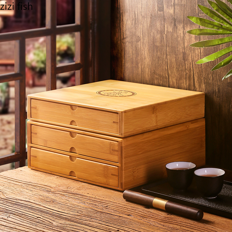 Bamboo Tea Box Tea Cake Storage Box Tea Organizer Tea Ceremony Accessories Tea Tray Drawer Organizer Storage Bin Bamboo Cabinet