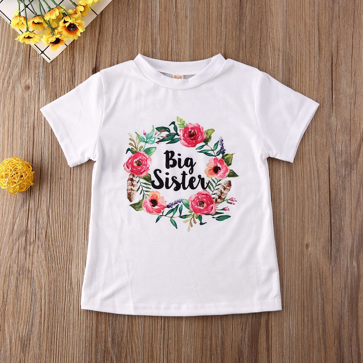 Grote zus bijpassende top t-shirt kind baby meisje jongens kleding bloemen letter print korte mouw romper/t-shirts