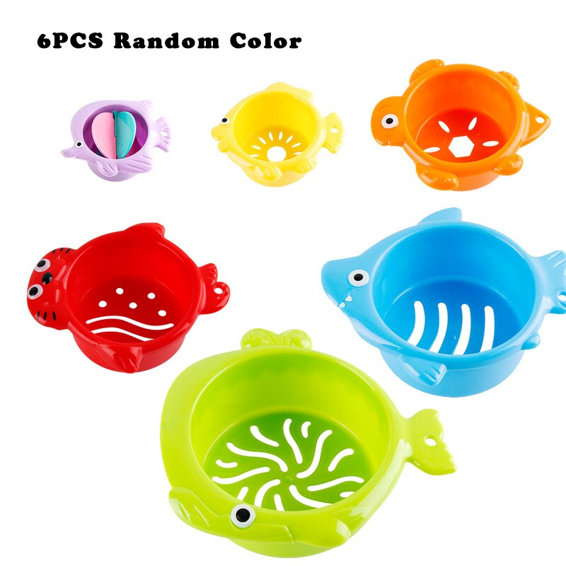 6 stks/set Baby Float Water Stapelen Cups Klassieke Bad Speelgoed Zwemmen Educatief Speelgoed voor Kinderen Plastic Fish Animal voor Badkamer: Default Title