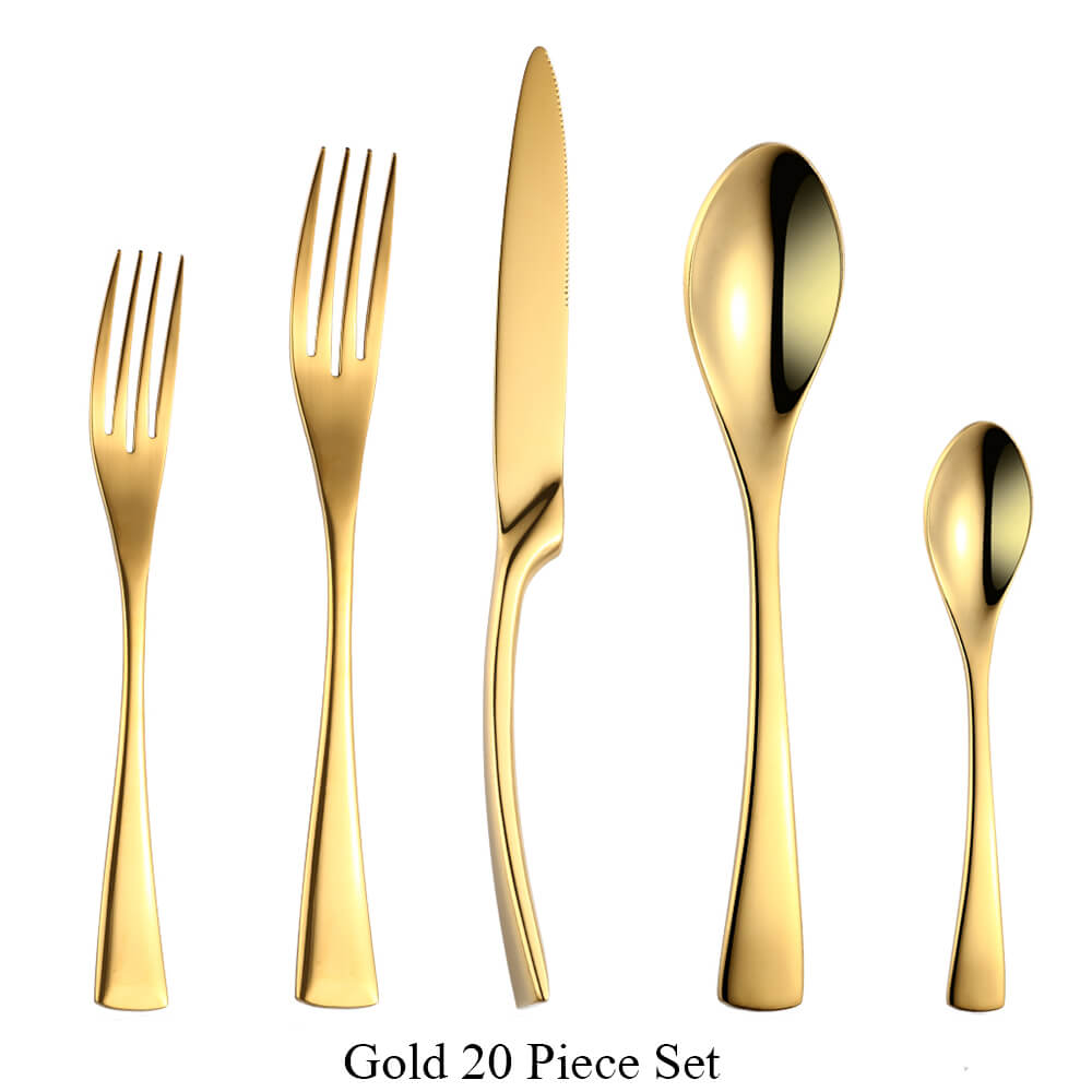 Roestvrij Stalen Bestek Set Servies Servies Zilverwerk Sets Keuken Diner Mes En Vork: Gold 20 Piece Set