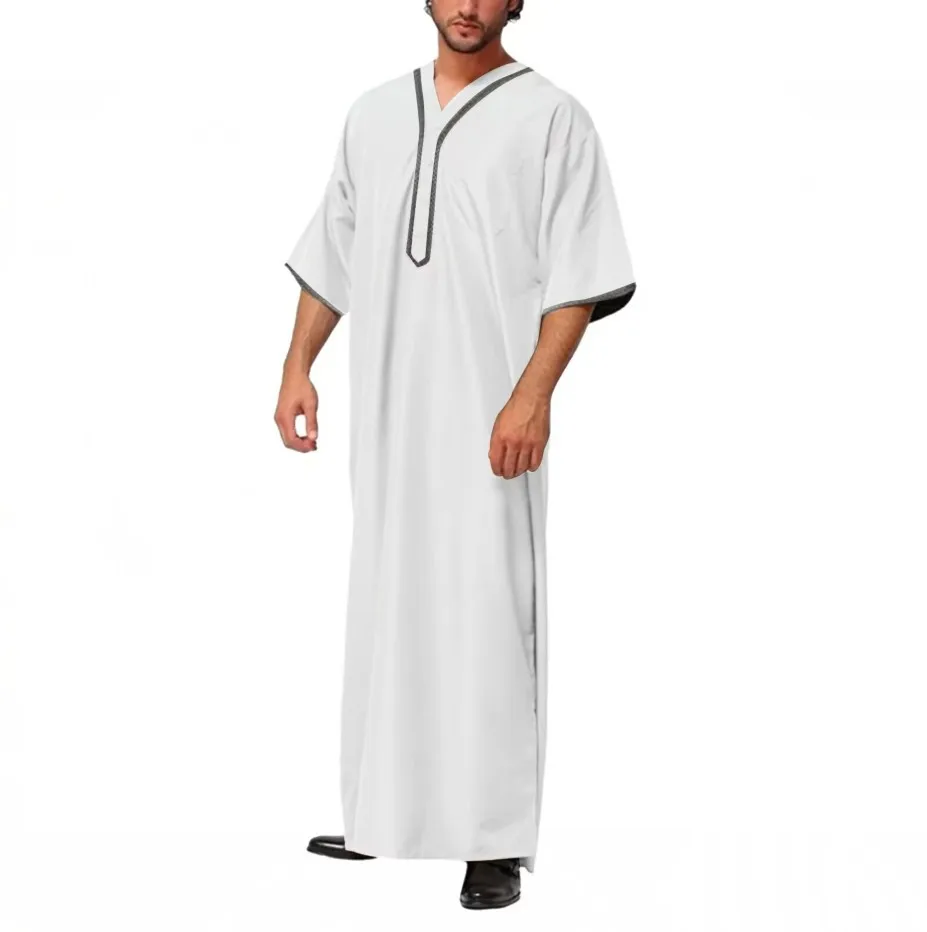 2023 Moslim Mode Mannen Lange Gewaad Effen Losse Knop Kimono Mannen Jubba Thobe Saudi Arabische Kaftan Mannen Shirt Abaya Islamitische kleding