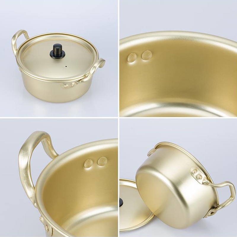 Golden Noodle Pot Korean Ramen Noodles Pot Aluminum Soup Pot With Lid Noodles Milk Egg Soup Kitchen Tools Cooking Pot Fast