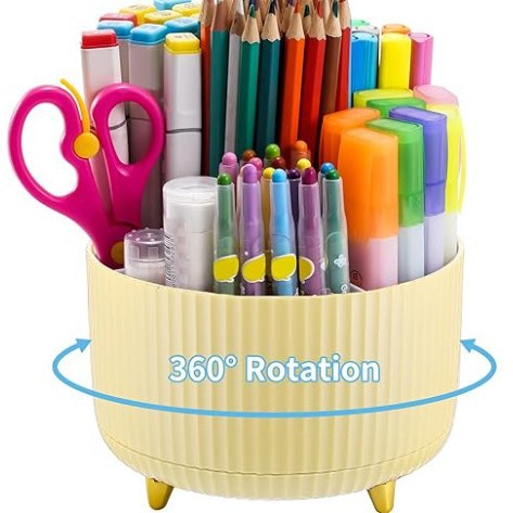 Desk Organizer, 360-Degree Rotating Pen Holder for Desk with 5 Compartments Pencil Organizer, Storage Box Caddy for Office, Home: light green