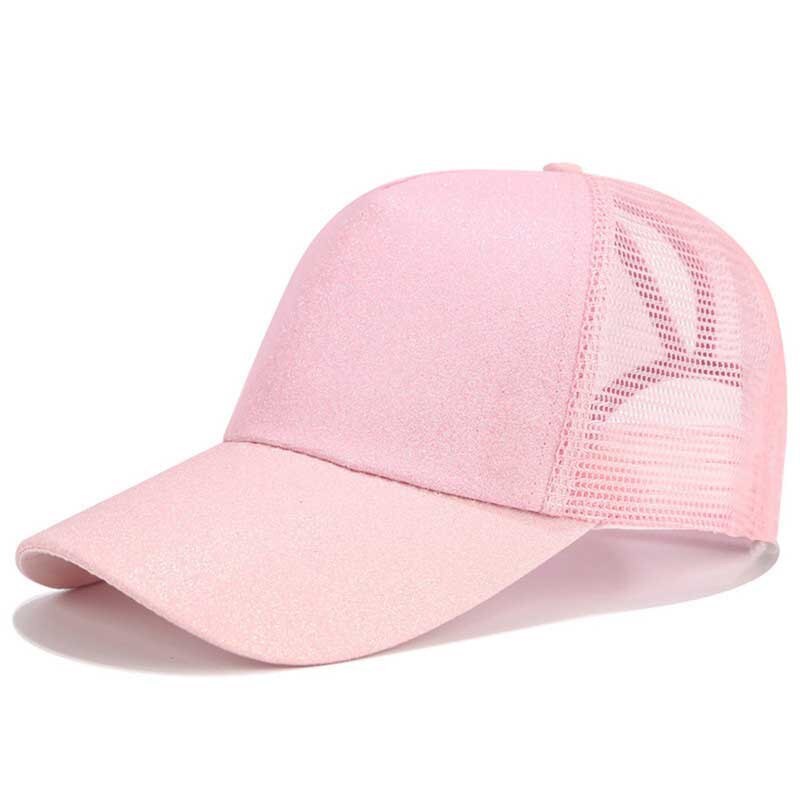 Glitter Ponytail Baseball Cap Women Hat Mesh Trucker Caps Messy Bun Summer Hat Female Adjustable Hip Hop Hats: Glitter Pink