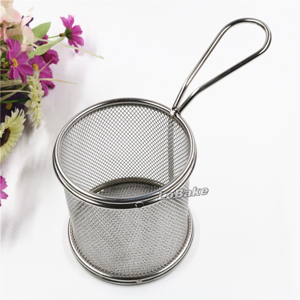 Arrivals 9Cm Diameter Ronde Roestvrij Staal Met Aluminium Koekenpan Aardappel Chip Kip Mand Lade Voor Vergieten & Strainers