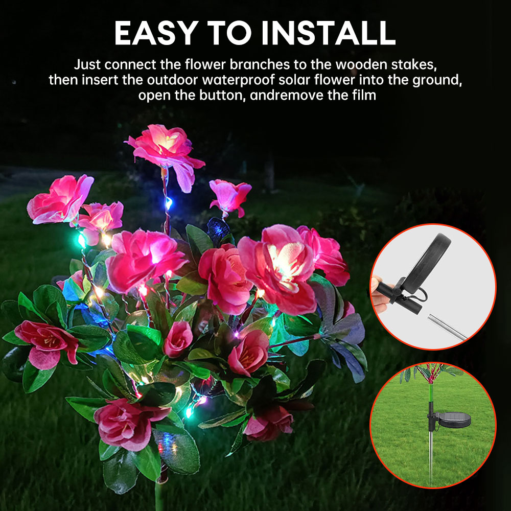 LED Solar Azalea Flower Light Outdoor Waterproof Landscape Light Garden Decorative Lamp Yard Lawn Pathway Light Patio Decor