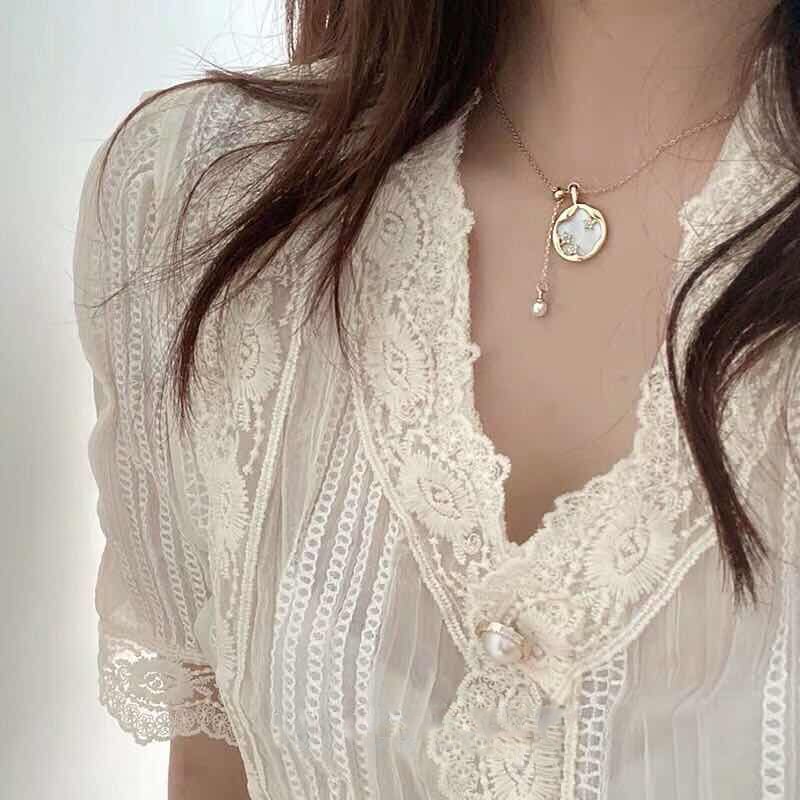 Star Rhinestone Round Pendants Necklaces for Women Clavicle Chain Lady Feminino Collar Necklace Peal Choker Jewelry