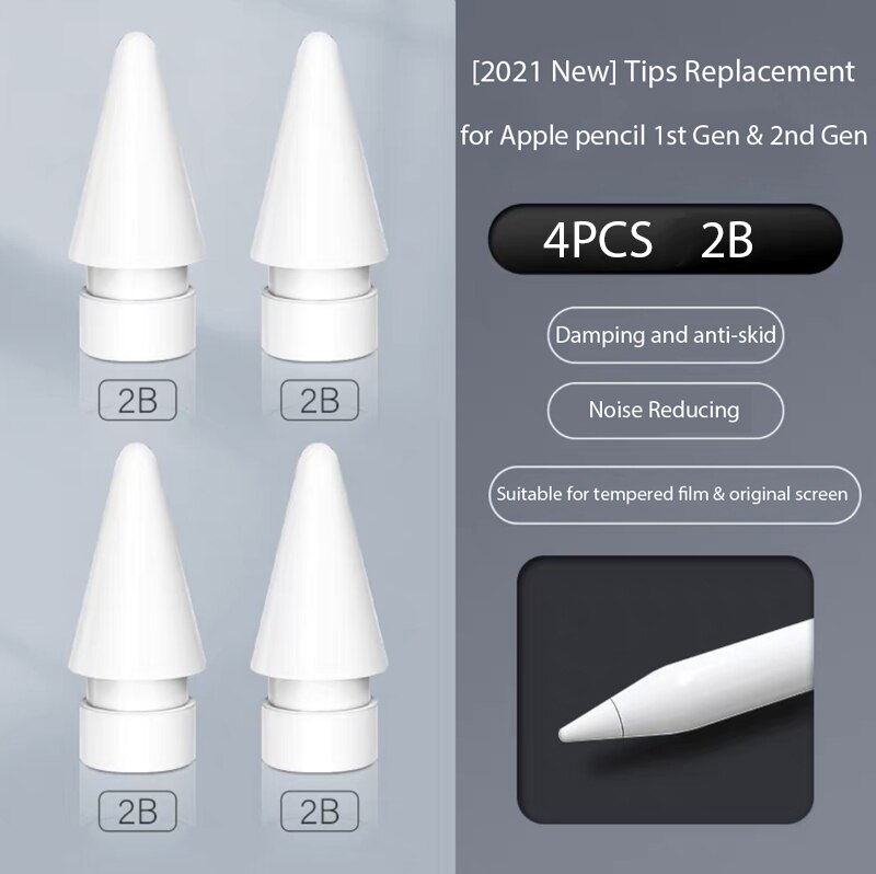 Pencil Tips for Apple Pencil 1 2, Double-Layered Paperfeel Damping Noise Reducing Apple Pencil Nib Replacement 애플펜슬 펜촉: 4PCS 4x2B