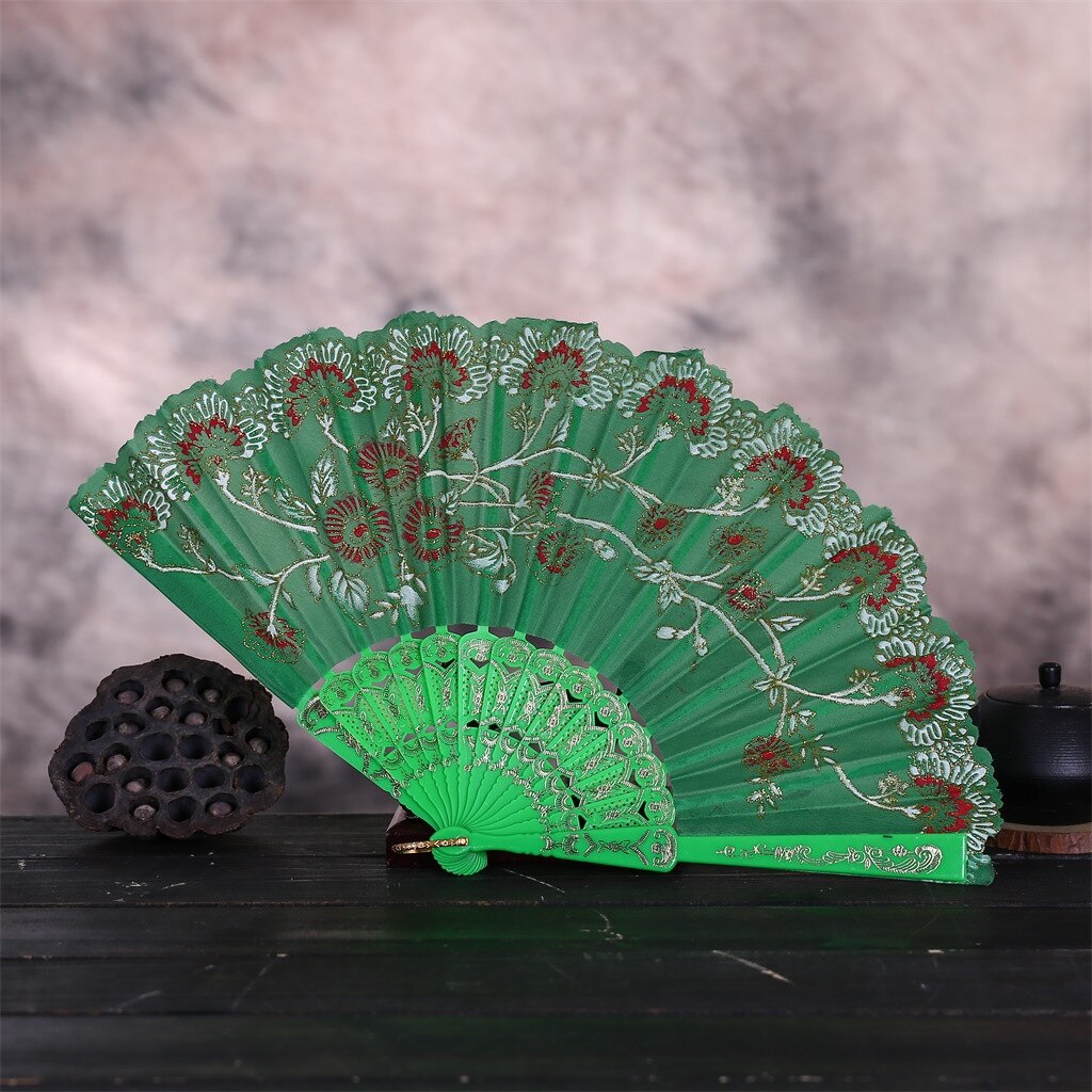 Chinese Stijl Dance Wedding Party Lace Silk Folding Handheld Bloem Fans Houten Chinese Stijl Hand Held Fans Wachlarz Drewniany: C
