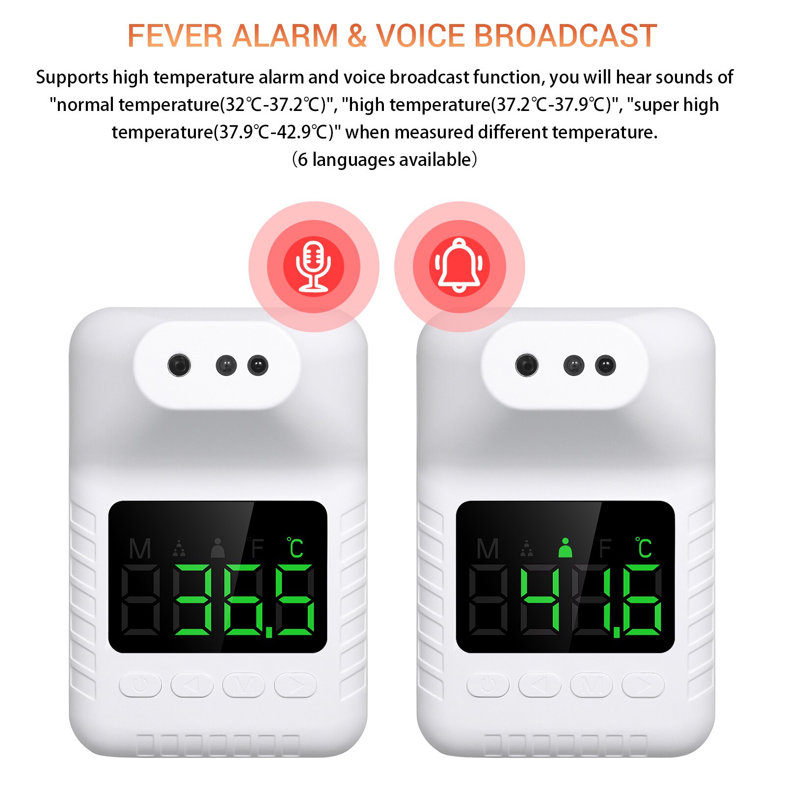 Non-contact Infrared Thermometer Wall-Mounted Forehead Temperature Measurement Meter for Adults Kids