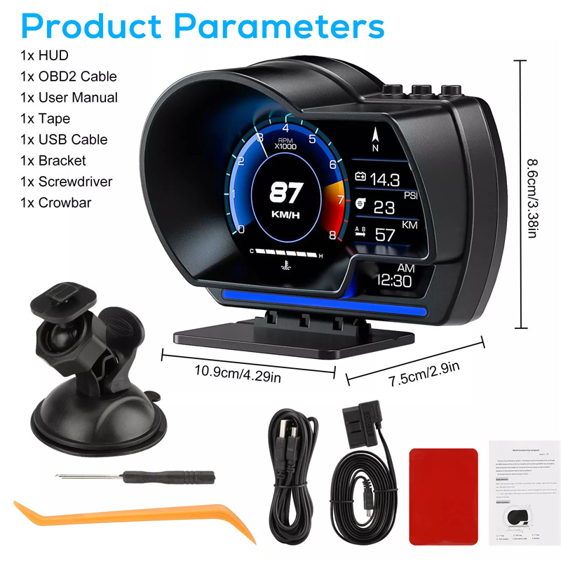 Universal obd2 & gps sistemas duplos medidor velocímetro head up display muti-função medidor de temperatura da água turbo acessórios do carro hud p6