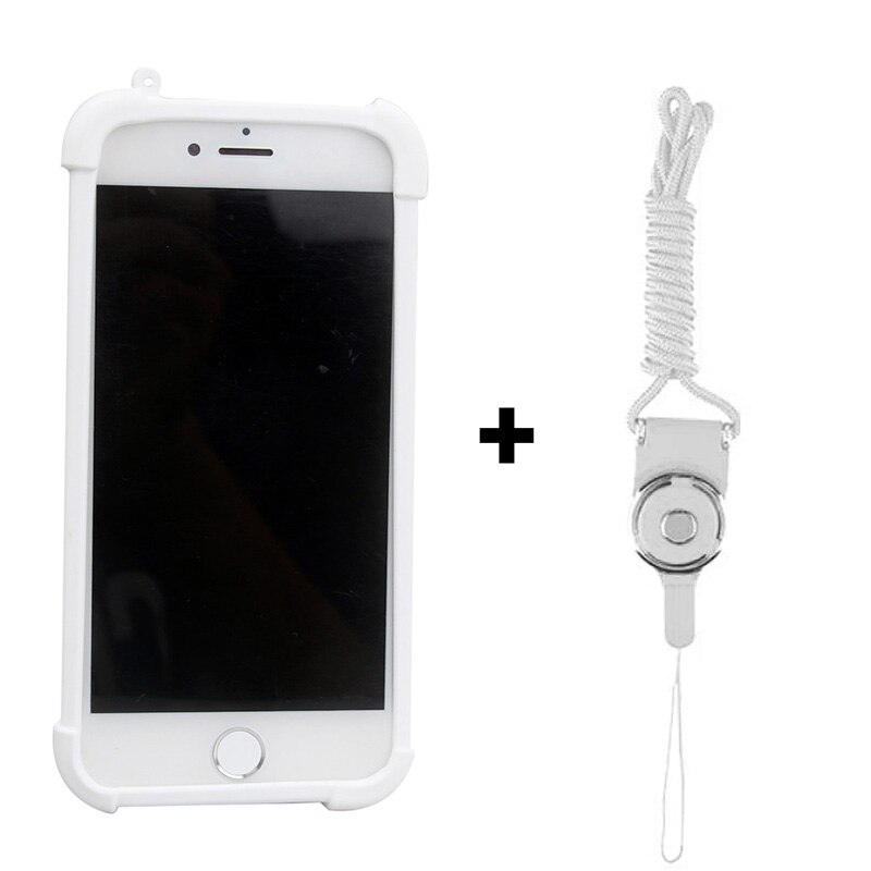 Voor Unimax UMX U683CL 5 inch Case Cover Siliconen Universele Case Voor Unimax UMX U683CL Telefoon Case Zachte Elastische Cover: White with lanyard
